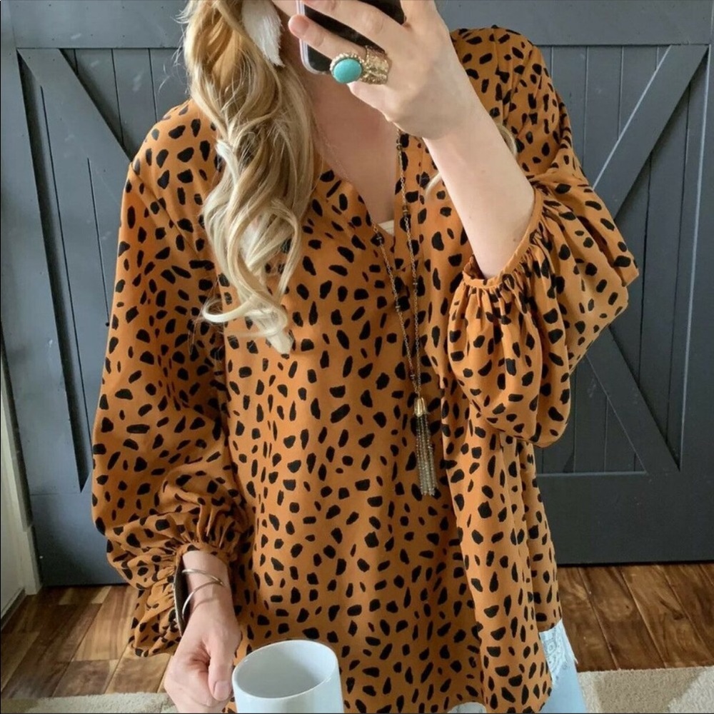 Bohemian Animal Print Poets Blouse Plus Size - Picture 1 of 3